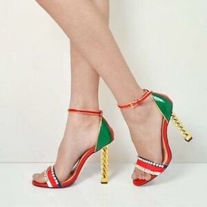 FSJ Multicolor Heels with Gold Details